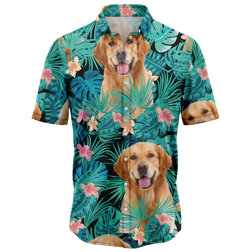 Golden Retriever Tropical Hawaiian Shirt/ Summer Hawaiian Shirts for Men/ Aloha Beach Shirt
