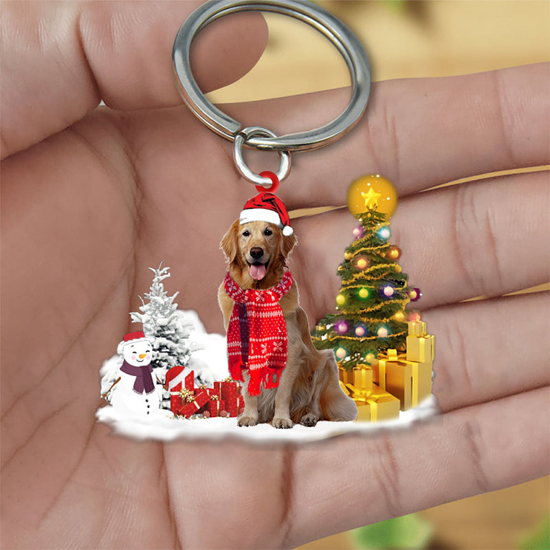 Cute Golden Retriever Early Merry Christmas Acrylic Keychain Dog Keychain