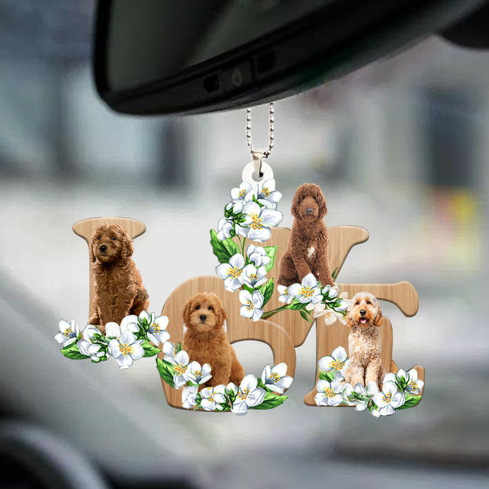 Goldendoodle Love Flowers Dog Lover Car Hanging Ornament 2 Sides
