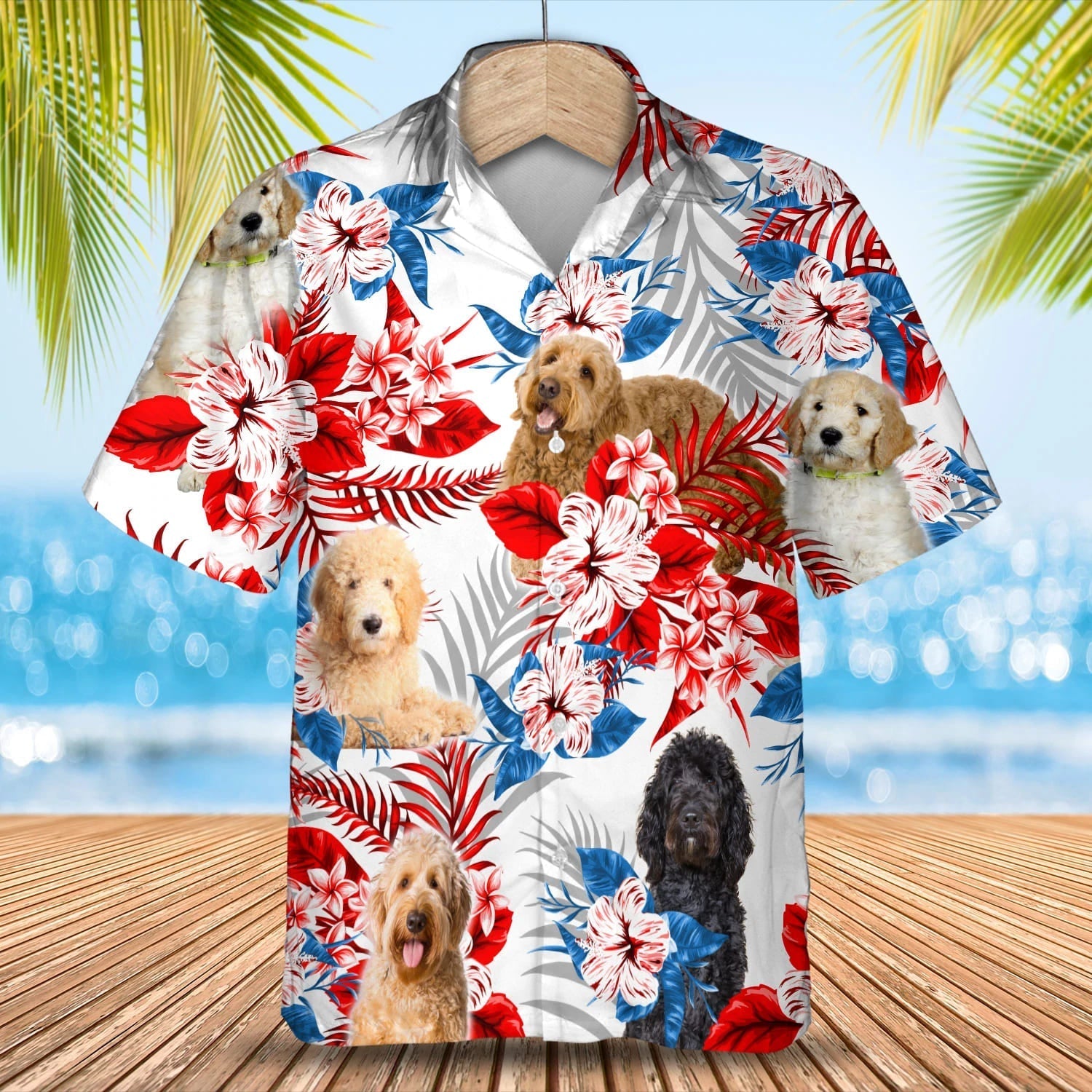 Goldendoodle American flag Hawaiian Shirt/ Summer aloha shirt/ Men Hawaiian shirt/ Gift for summer