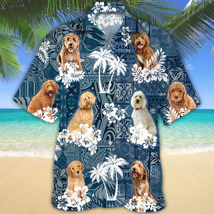 Goldendoodle Hawaiian Shirt/ Goldendoodle aloha shirt/ Flower dog Short Sleeve Hawaiian Aloha Shirt