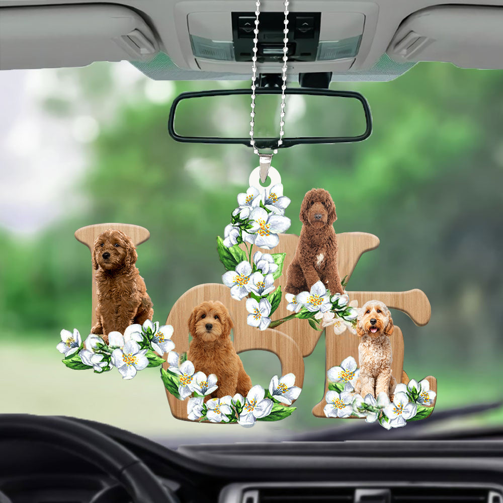 Goldendoodle Love Flowers Dog Lover Car Hanging Ornament 2 Sides