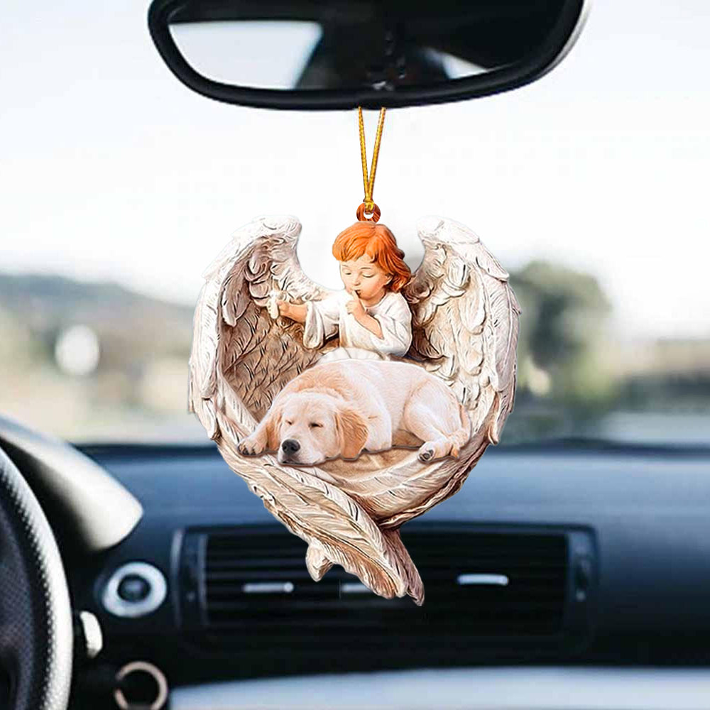 Sleeping Golden Retriever Protected By Angel Car Hanging Ornament Best Dog Ornaments