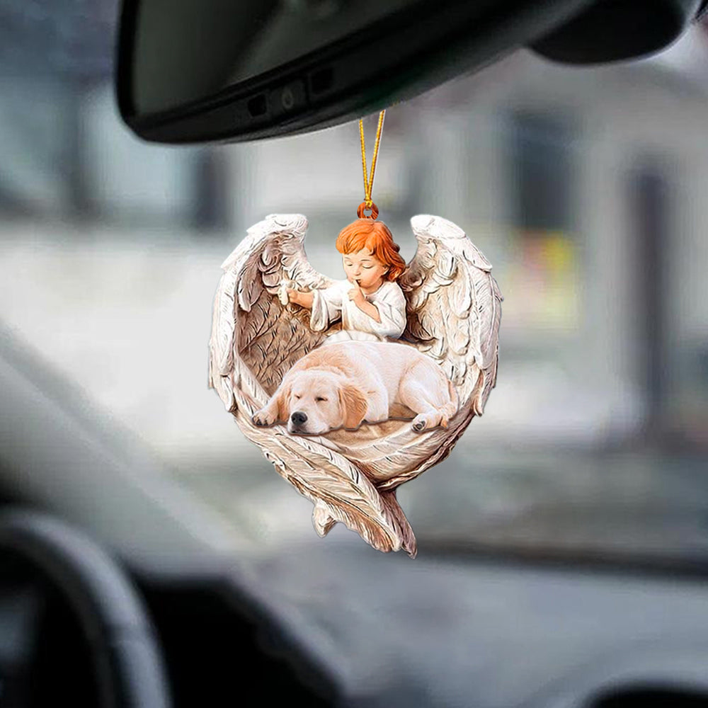 Sleeping Golden Retriever Protected By Angel Car Hanging Ornament Best Dog Ornaments