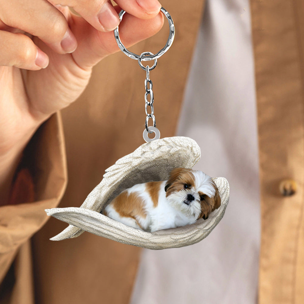 Gold White Shih Tzu Sleeping Angel Acrylic Keychain Dog Sleeping keychain