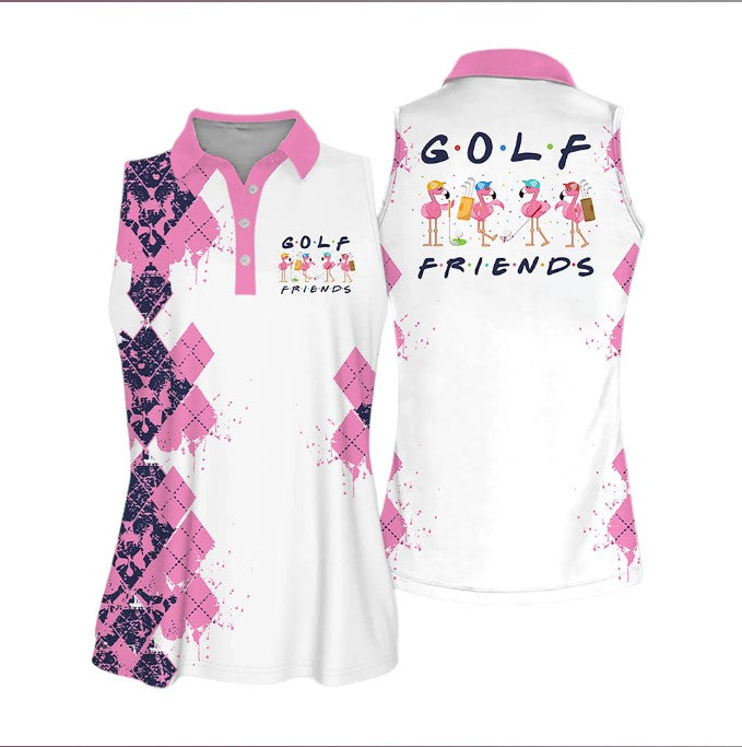 Golf Friends Nice Shot Team Muticolor Sleeveless Women Polo Shirt For Ladies/ Golf Shirt
