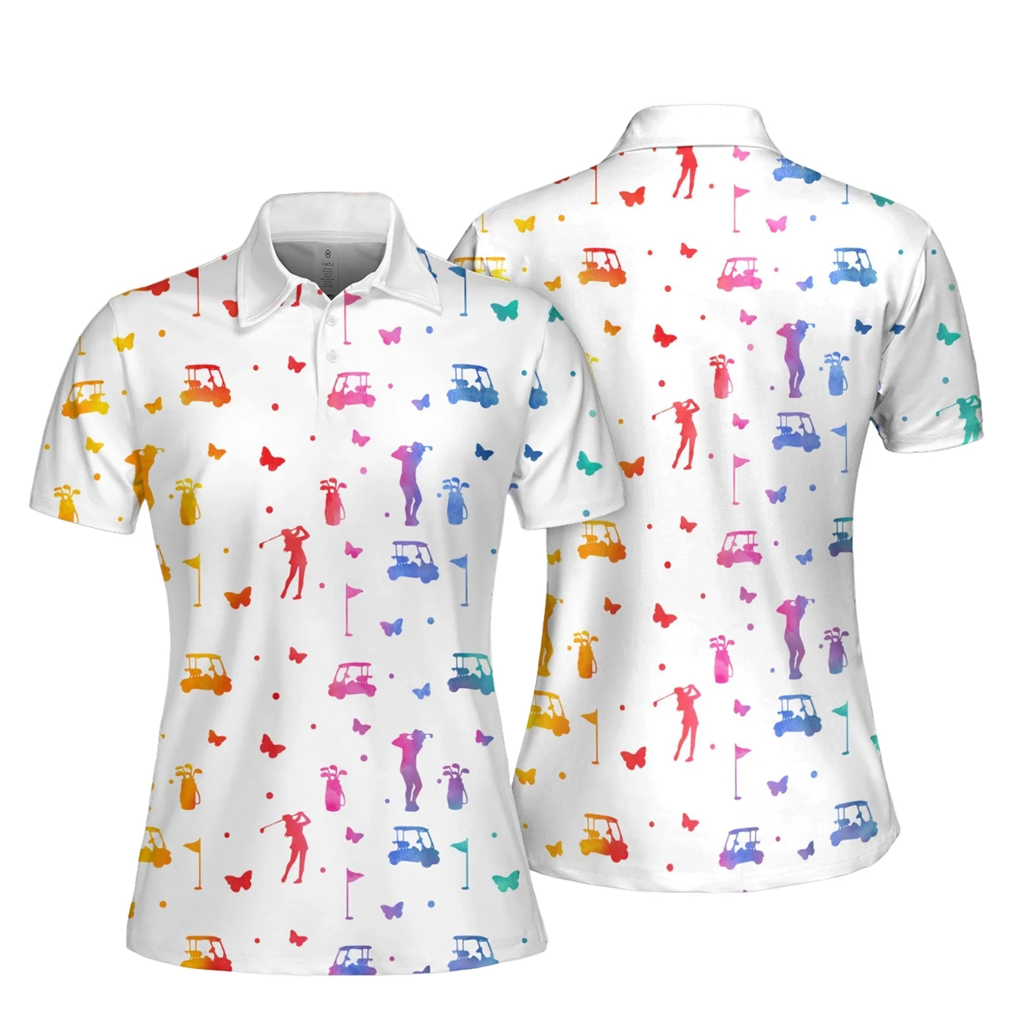 Golf Silhouette Butterflies Water Color Women Short Sleeve Polo Shirt/ Women’s Jersey Polo Shirt