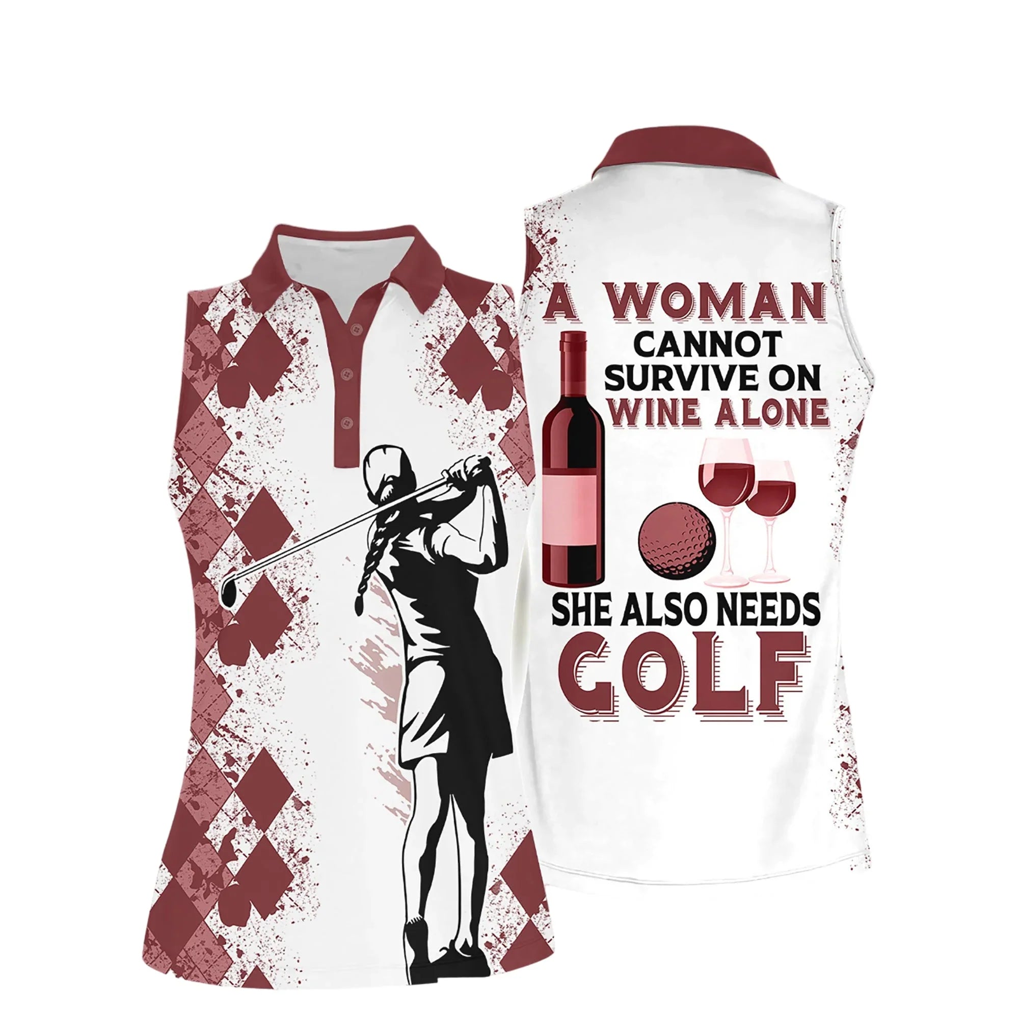 Golf Women A Woman Survive On Golf And Wine Women Short Sleeve Polo Shirt