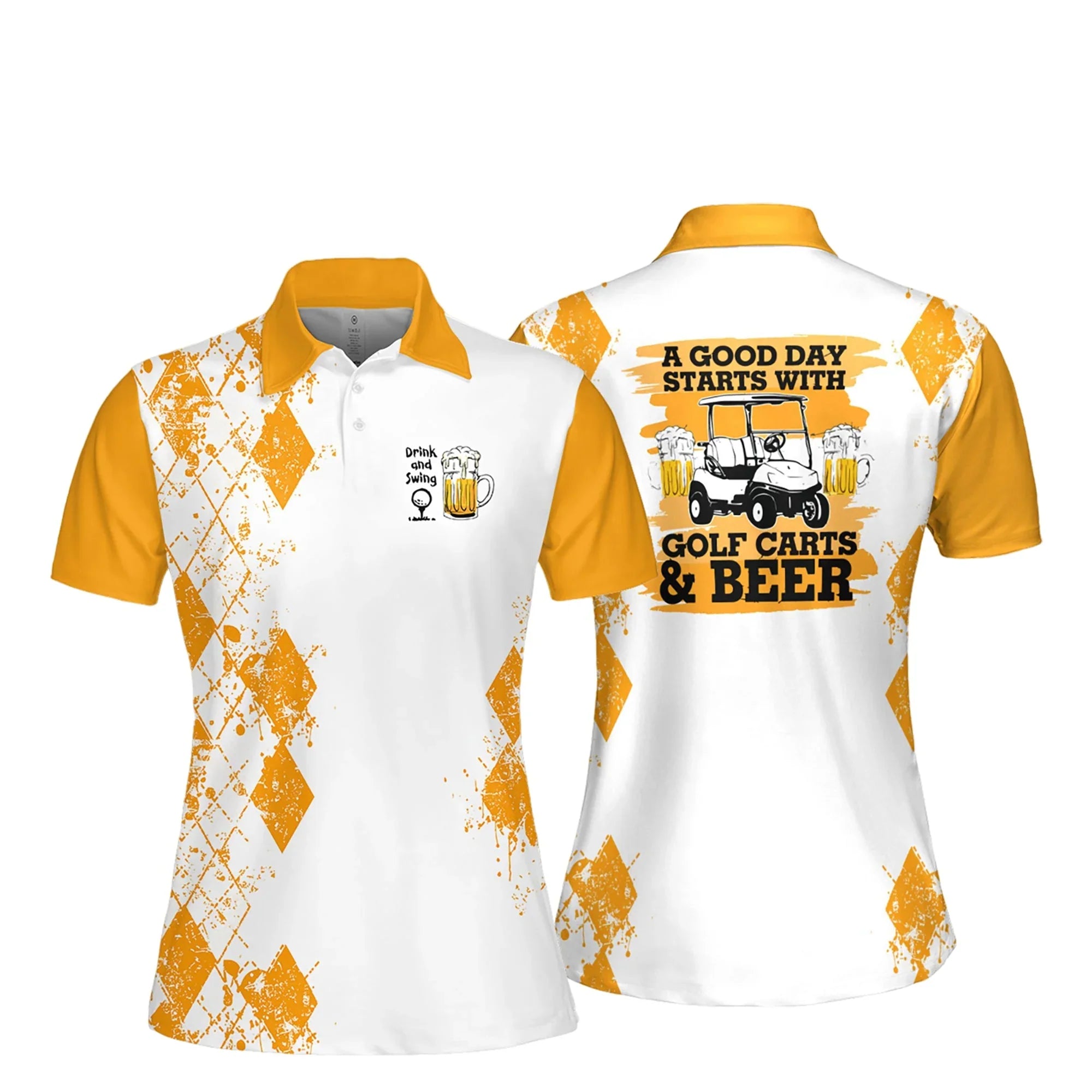 Good Day Starts With Golf Carts And Beer Women Short Sleeve Polo Shirt/ Women’s Jersey Polo Shirt