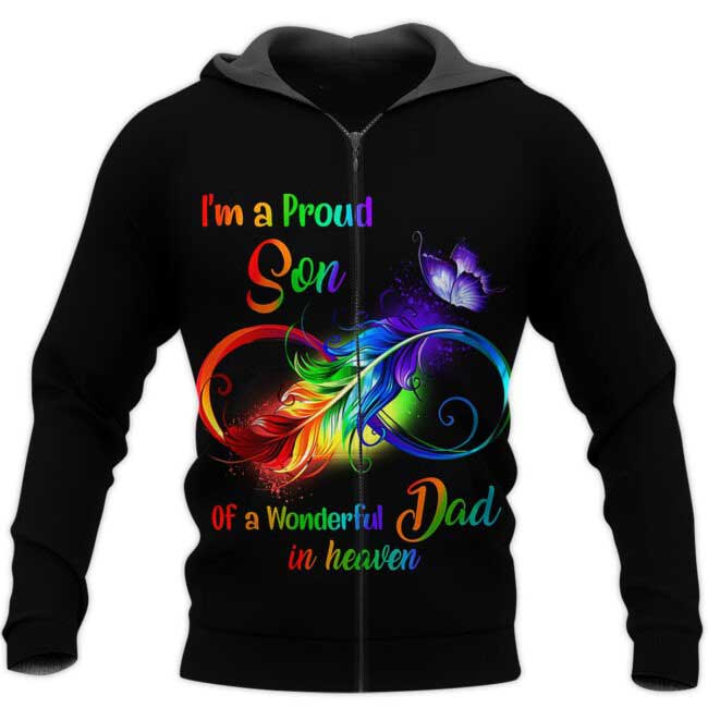 I’m A Proud Son Of A Wonderful Dad In Heaven 3D All Over Printed Shirts Remembrance Shirts Loss Of Dad