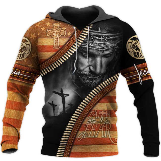 Faith Over Fear 3D All Over Printed Shirts/ Christian Jesus 3D Hoodie Sublimation Jesus On Shirts