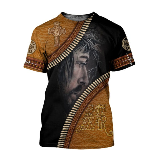 3D All Over Printed Jesus T Shirt Faith Over Fear Sublimation Jesus Tshirt Jesus 3D Hoodie