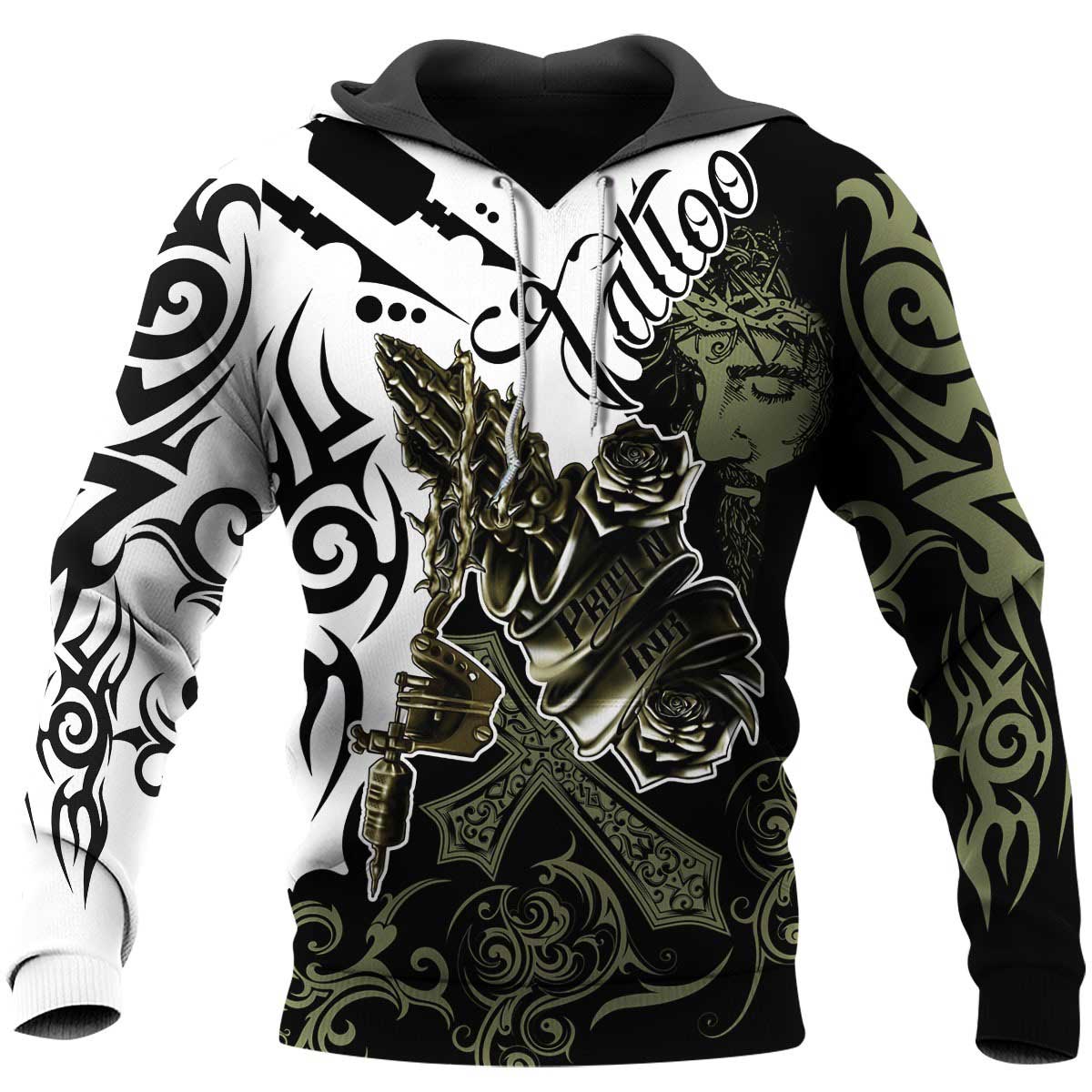 Love Tattoo And Jesus 3D All Over Printed Shirts/ Tattoo 3D Hoodie/ Sublimation Tattoo Tshirt