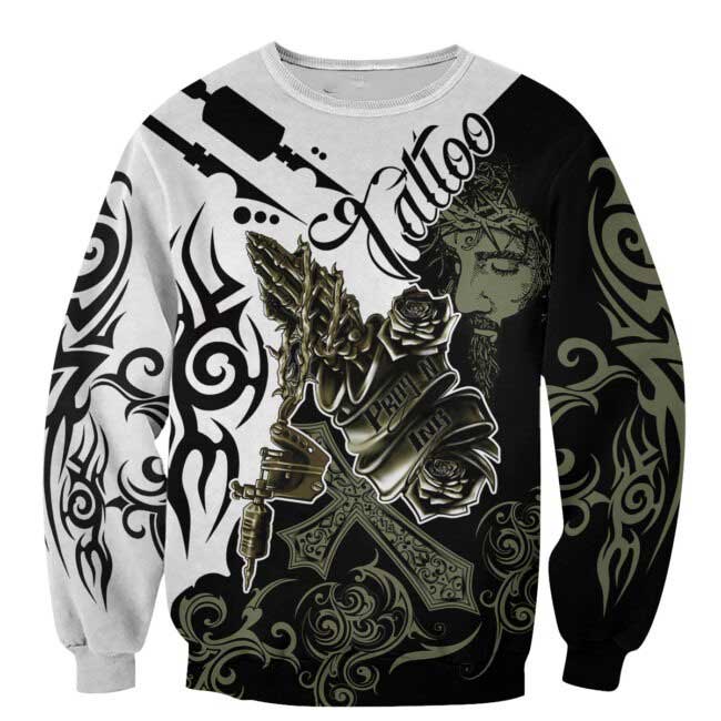 Love Tattoo And Jesus 3D All Over Printed Shirts/ Tattoo 3D Hoodie/ Sublimation Tattoo Tshirt
