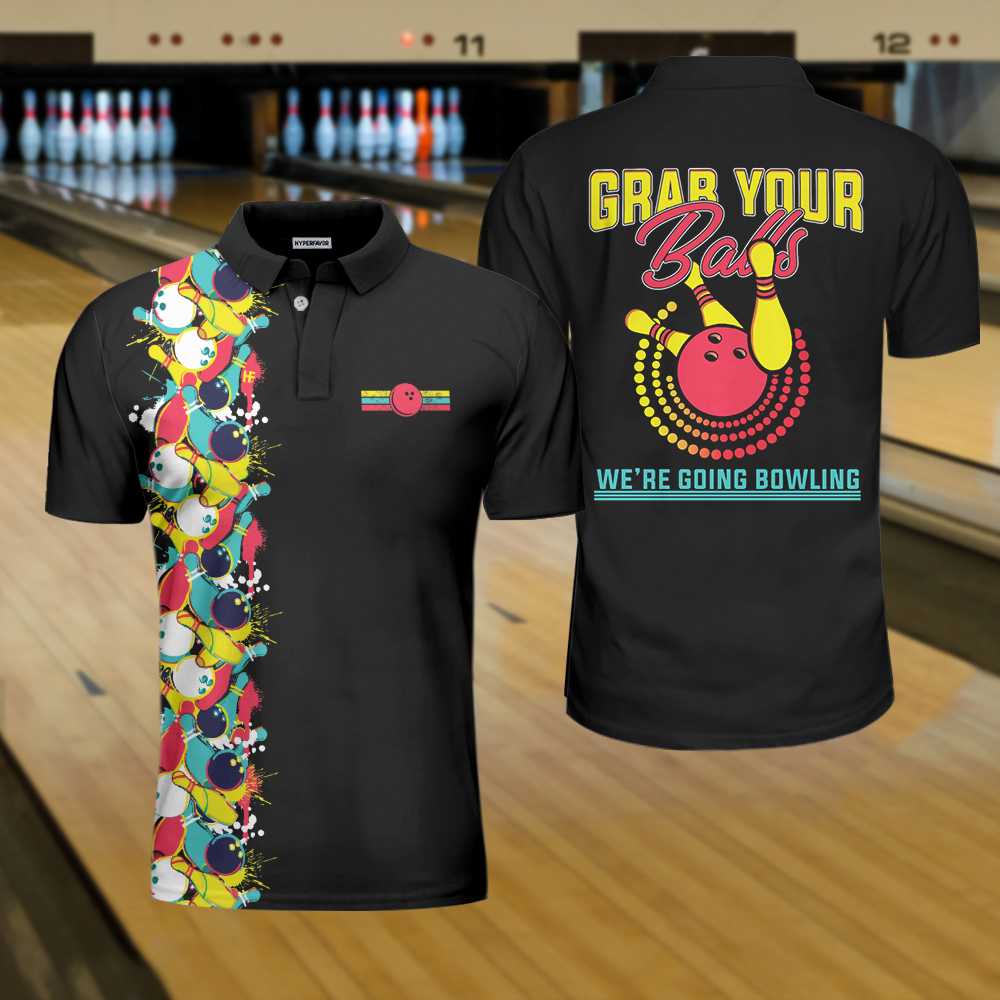 Grab Your Balls We Are Going Bowling Polo Shirt/ Black Bowling Shirt For Men Coolspod