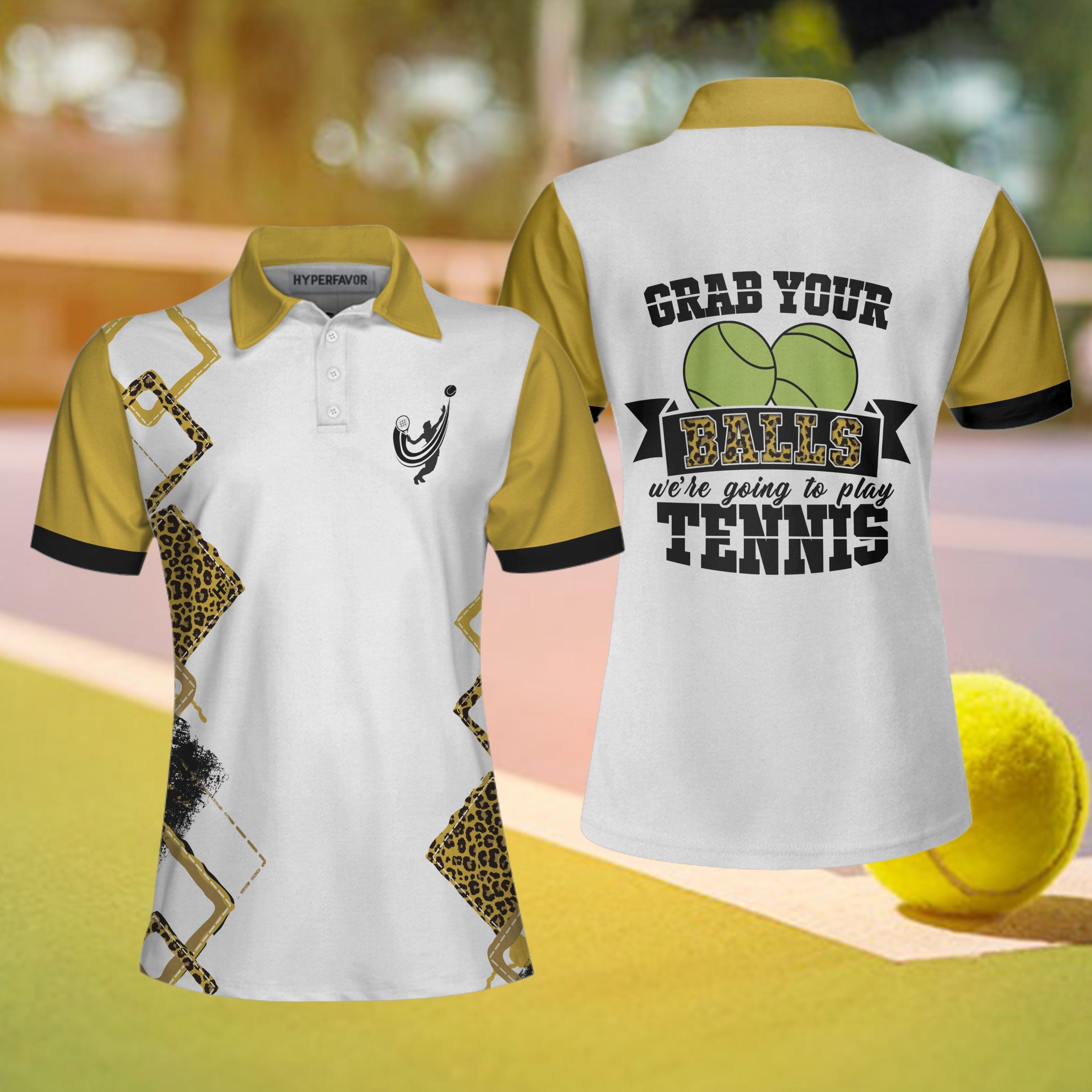 Grab Your Balls We''Re Going To Play Tennis Short Sleeve Women Polo Shirt/ White And Yellow Tennis Shirt For Ladies Coolspod