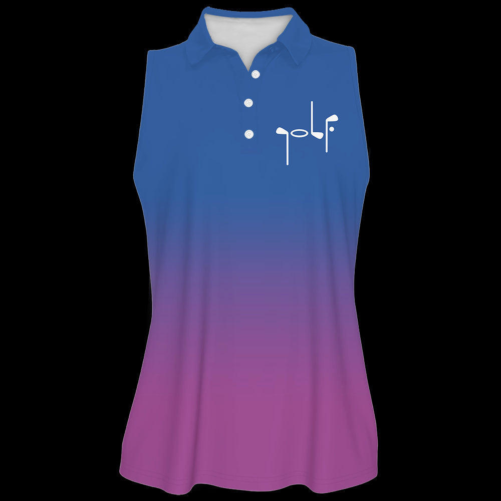 Gradient Eat Sleep Golf Repeat Sleeveless & Zipper Polo Shirt For Woman