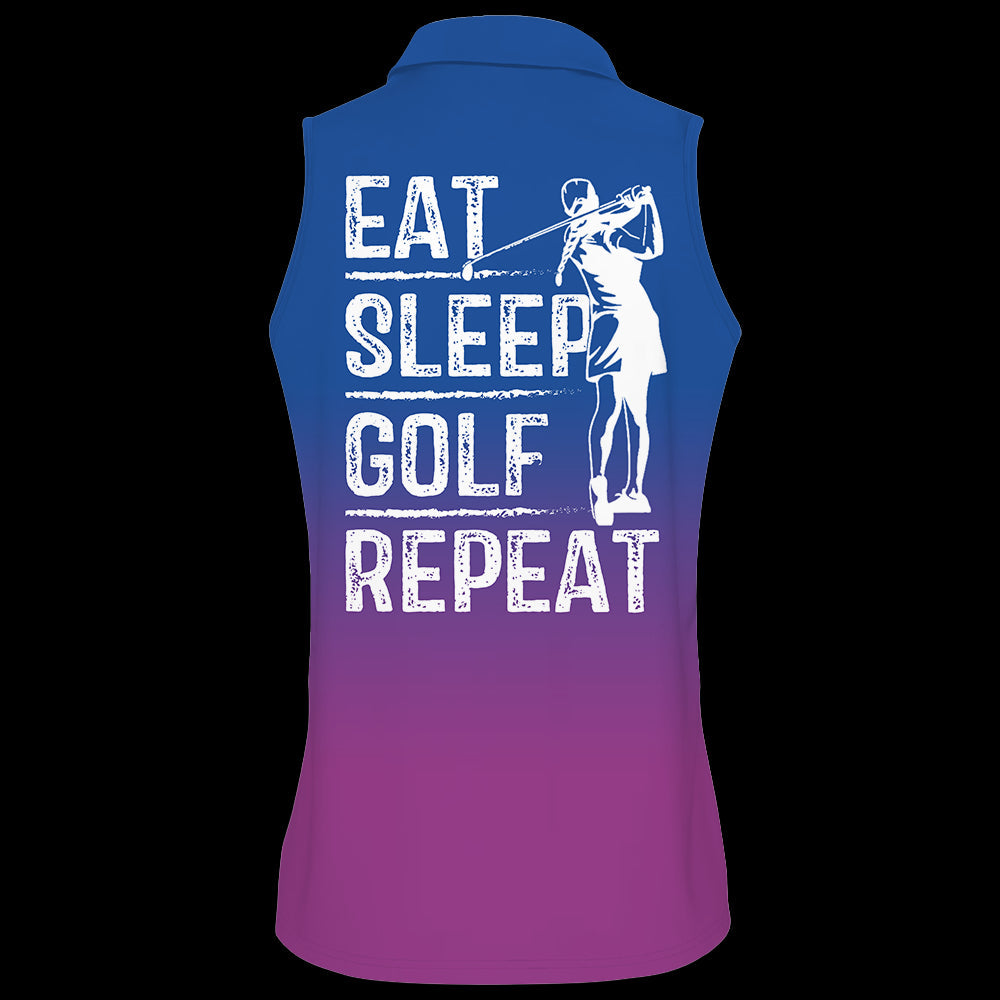 Gradient Eat Sleep Golf Repeat Sleeveless & Zipper Polo Shirt For Woman