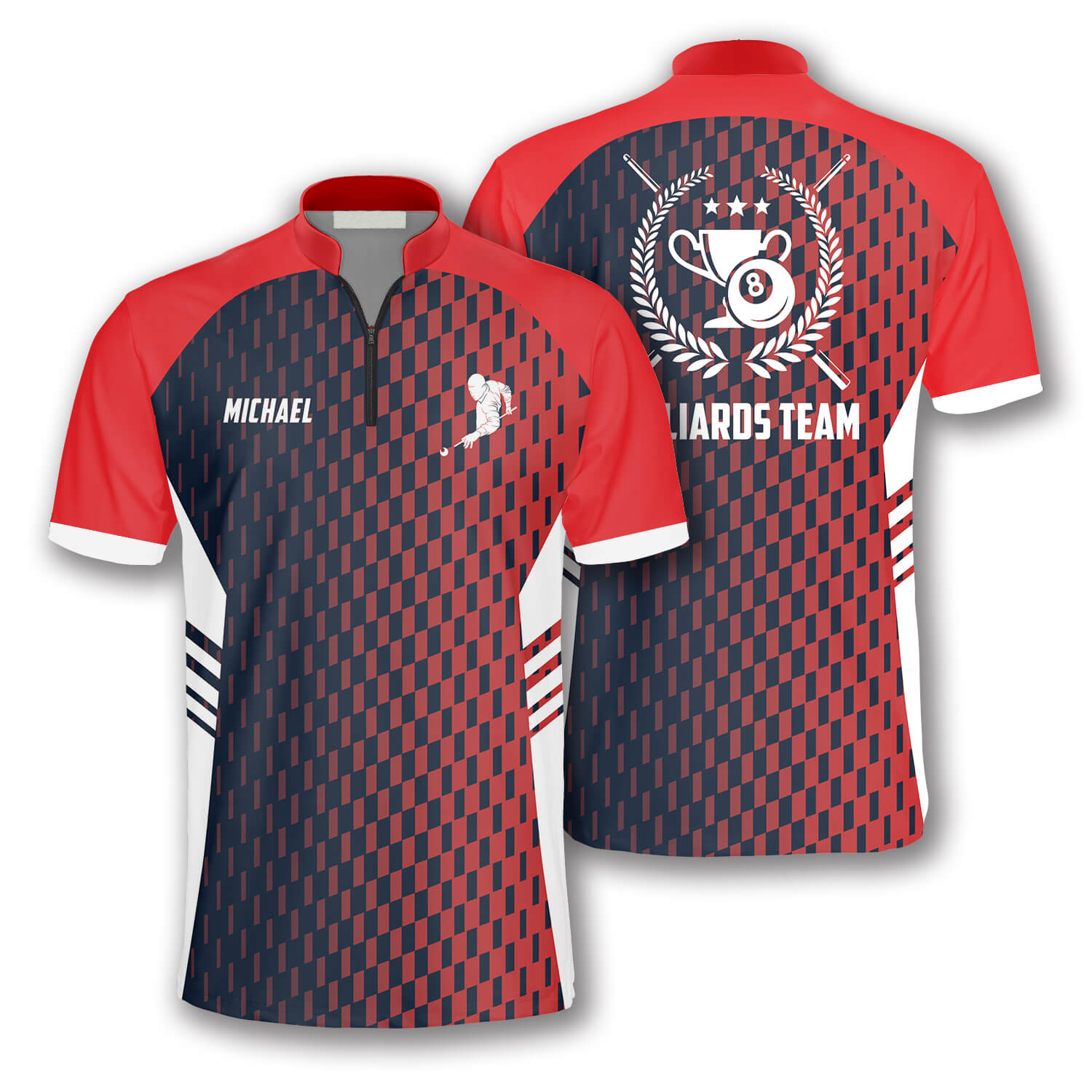Gradient Red Sports Style Custom Billiard Jerseys for Men/ Perfect Gift for Billiard Player/ Red Billiard Shirt