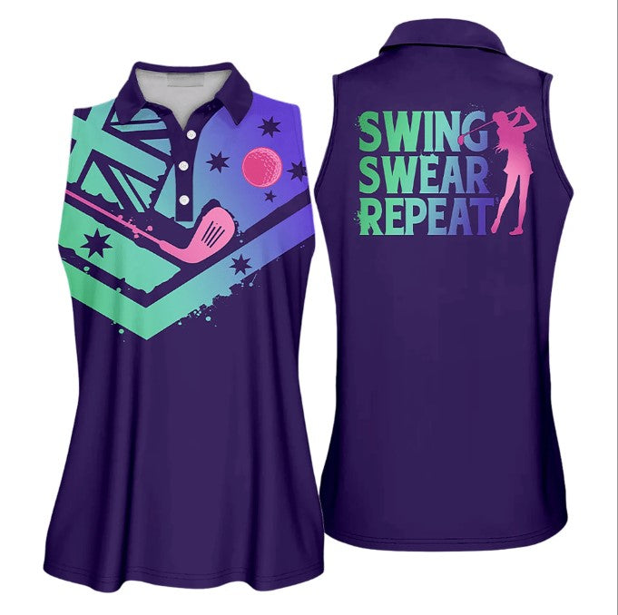 Gradient Swing Swear Repeat Flag Australian Swing Swear Repeat Golfer Gift Color Sleeveless Polo Shirt/ Short Sleeve Polo Shirt For Women