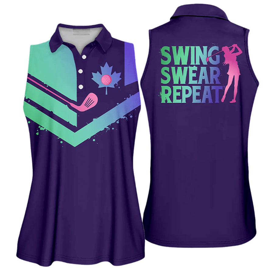 Gradient Swing Swear Repeat Flag Canada Swing Swear Repeat Golfer Gift Color Sleeveless Polo Shirt