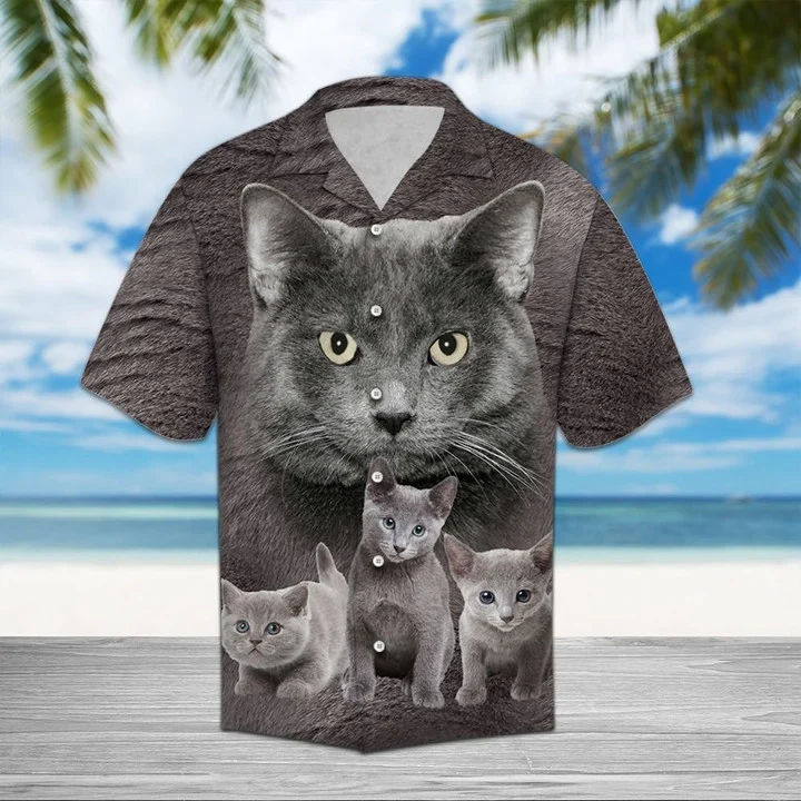 Gray Russian Cat Staring At You Hawaiian Shirt