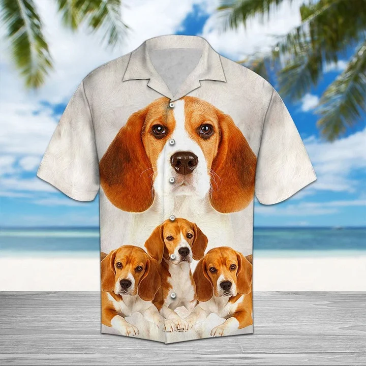 Great Beagle Dog Family Portrait Themed Hawaiian Shirt