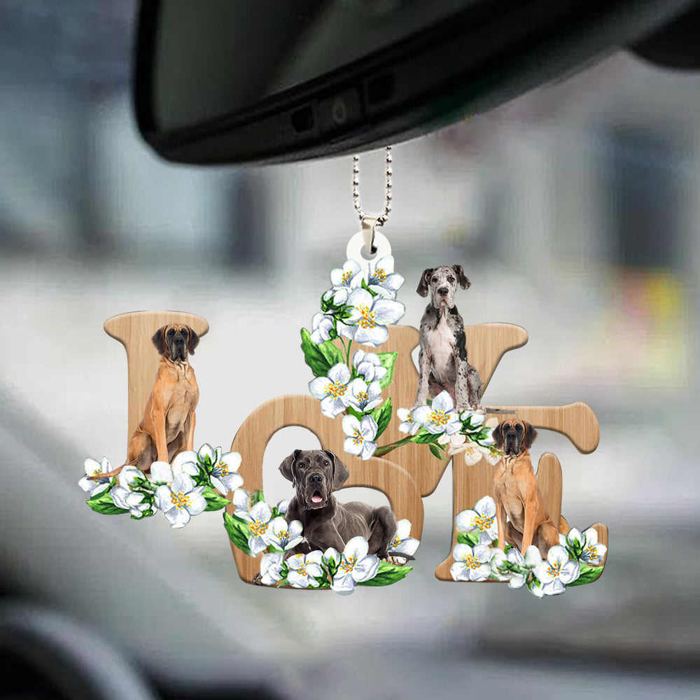 Vehicle Ornament Great Dane Love Flowers Dog Lover Car Hanging Ornament