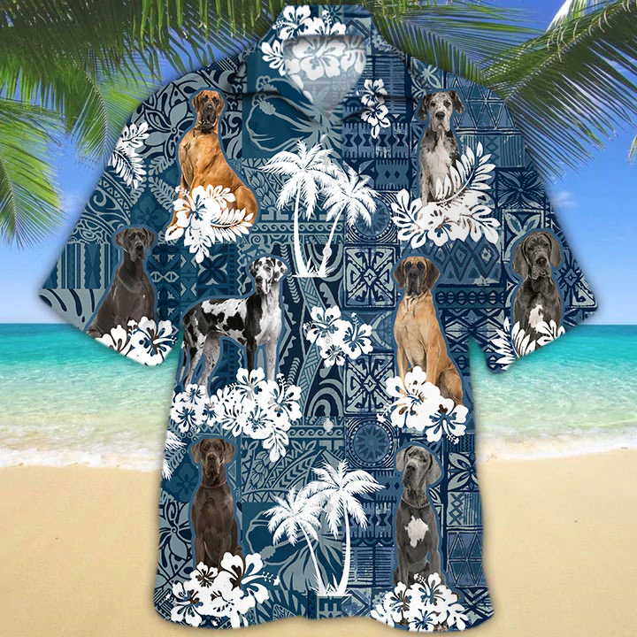 Great Dane Hawaiian Shirt/ Great Dane aloha shirt/ Flower dog Short Sleeve Hawaiian Aloha Shirt for Men/ Women