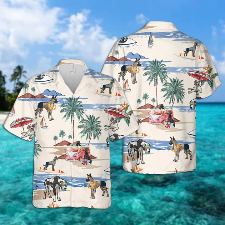 Great Dane Summer Beach Hawaiian Shirt/ Hawaiian Shirts for Men Short Sleeve Aloha Beach Shirt