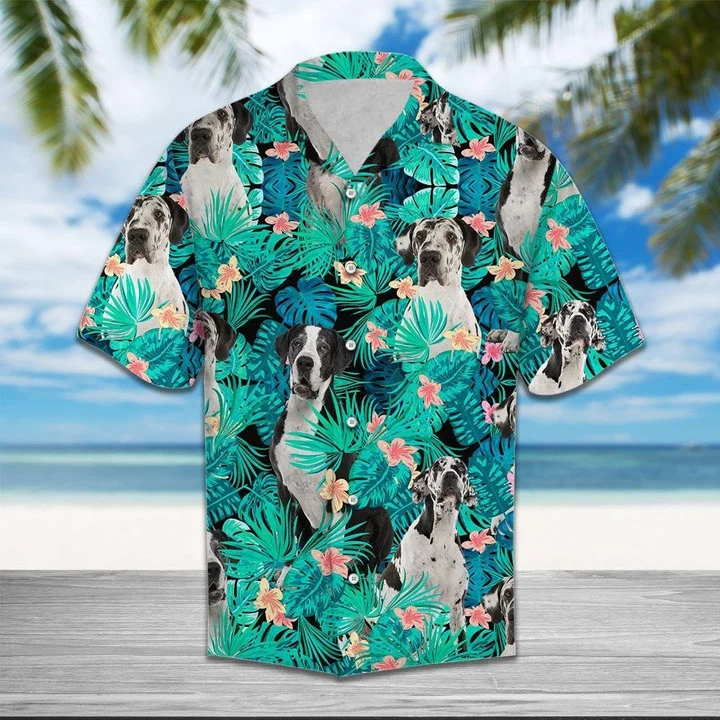 Great Dane Tropical Forest Hawaiian Shirt/ Great Dane summer hawaii shirt for Men