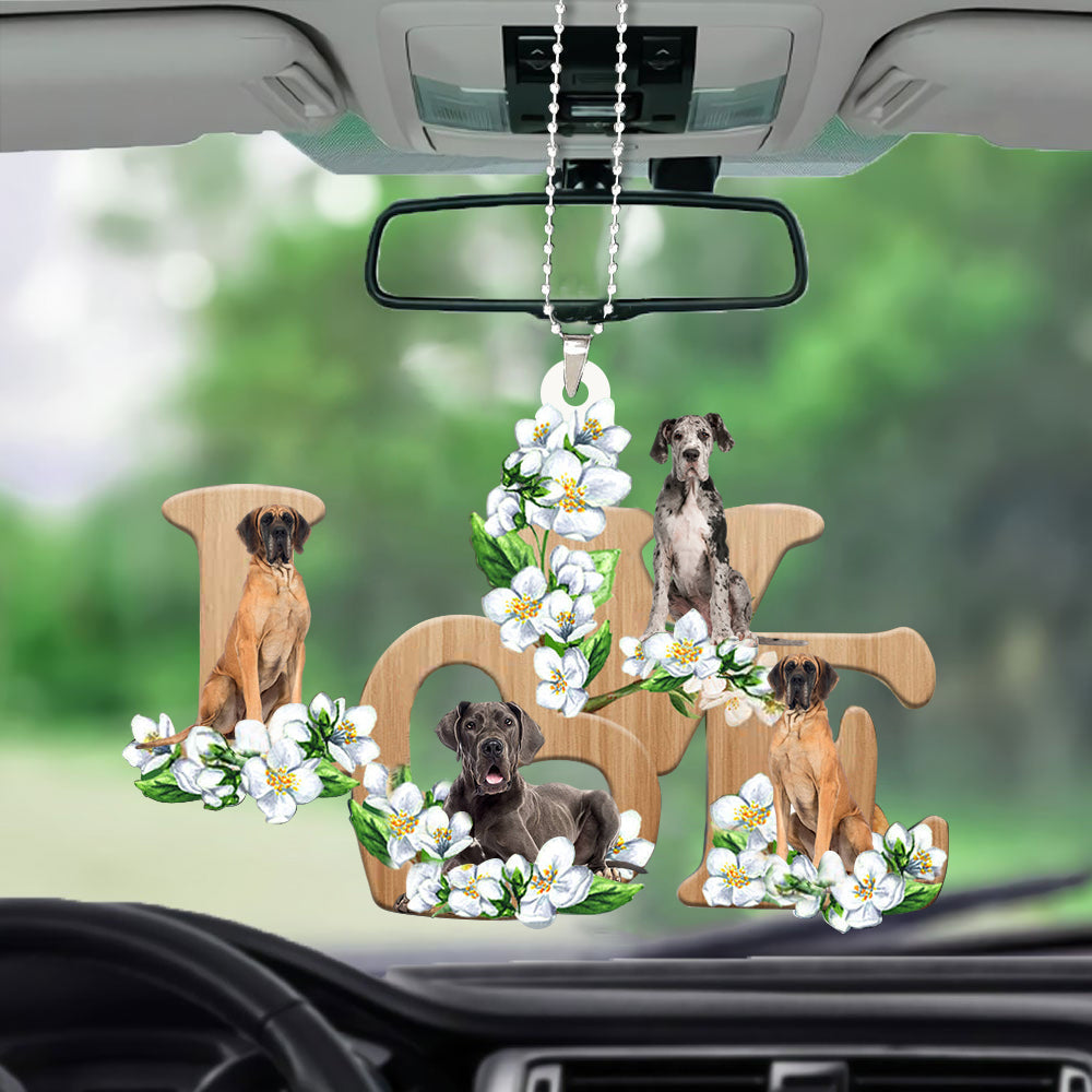 Vehicle Ornament Great Dane Love Flowers Dog Lover Car Hanging Ornament