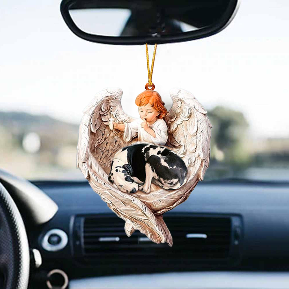 Sleeping Great Dane Protected By Angel Car Hanging Ornament