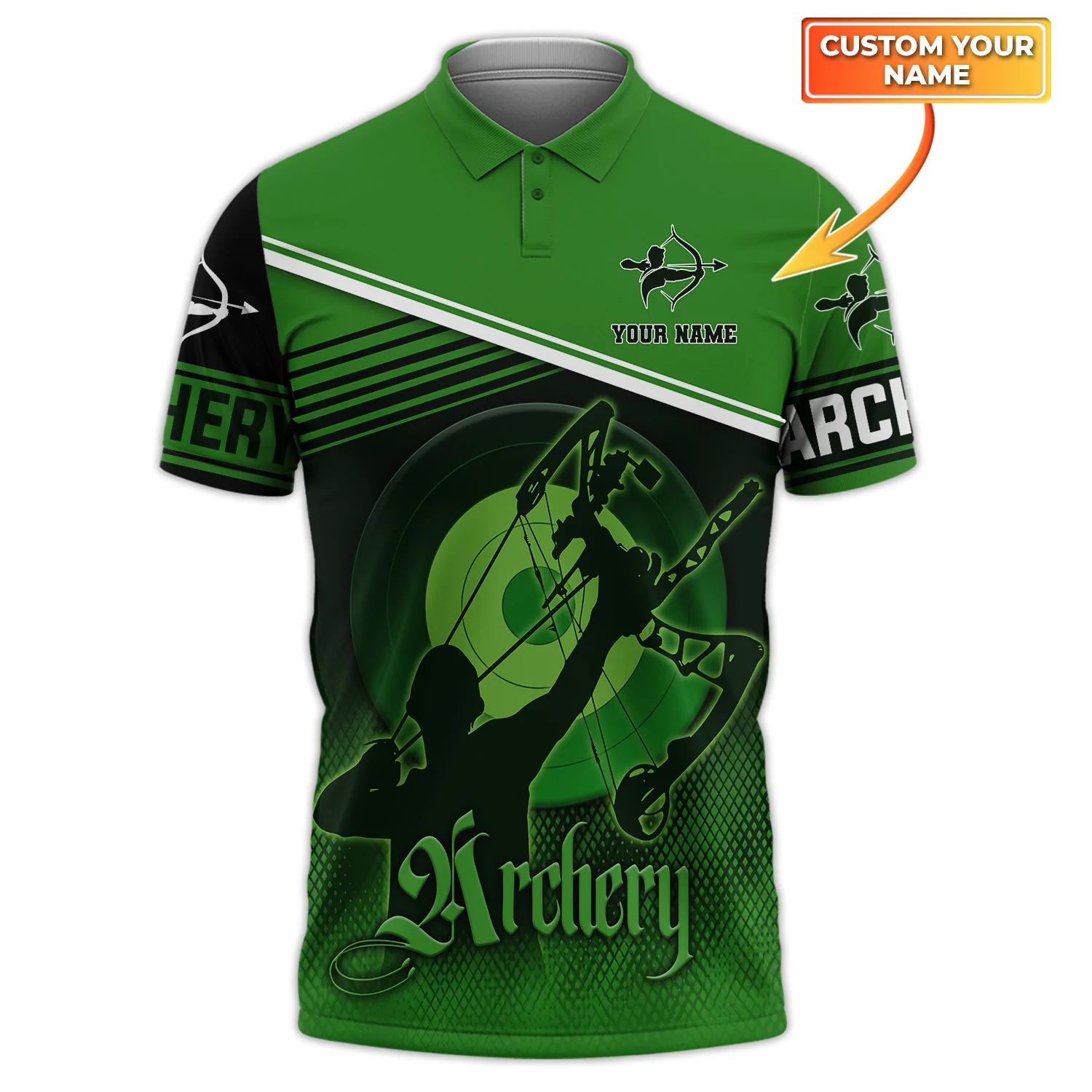 Green Archery Polo Shirt Customize Name For Men/ Women/ Archery Shirts/ Archery Gifts