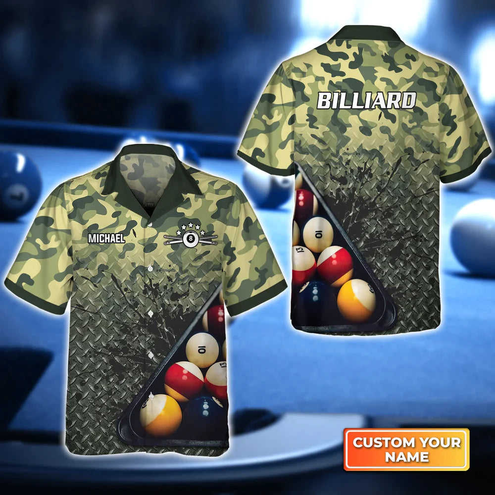 Green Camo Billiard 3D Hawaiian Shirt/ Darts Hawaiian Shirt For Men/ Women/ Darts Team shirt