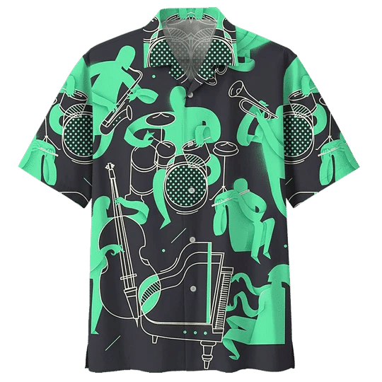 Green Drum Hawaiian Shirt for Men/ Funny Drummer Gift/ Drums Player Shirt/ Drums Player Gift