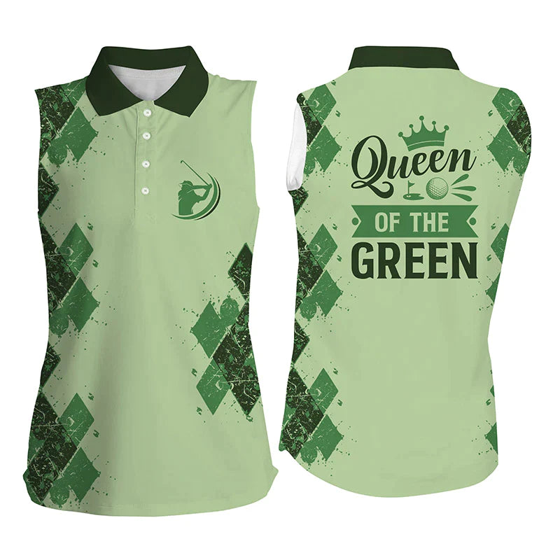 Green Womens sleeveless polo shirts Queen of the green funny golf shirt/ gift for golf lovers