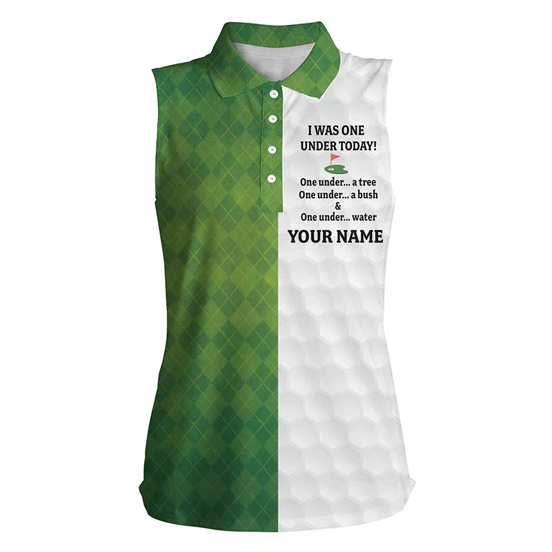 Green white Womens Sleeveless polo shirt/ custom I was one under today one under a tree/ a bush & water