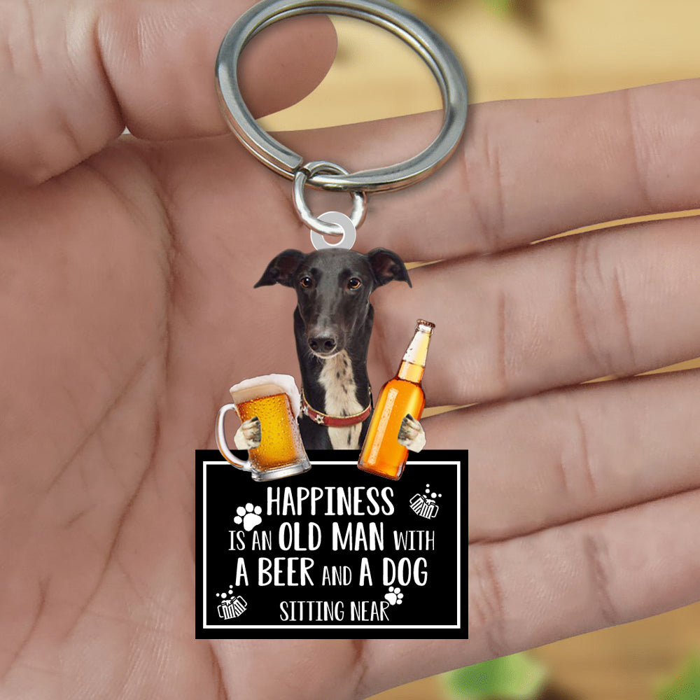 Greyhound  Happiness Is An Old Man With A Beer And A Dog Sitting Near Acrylic Keychain