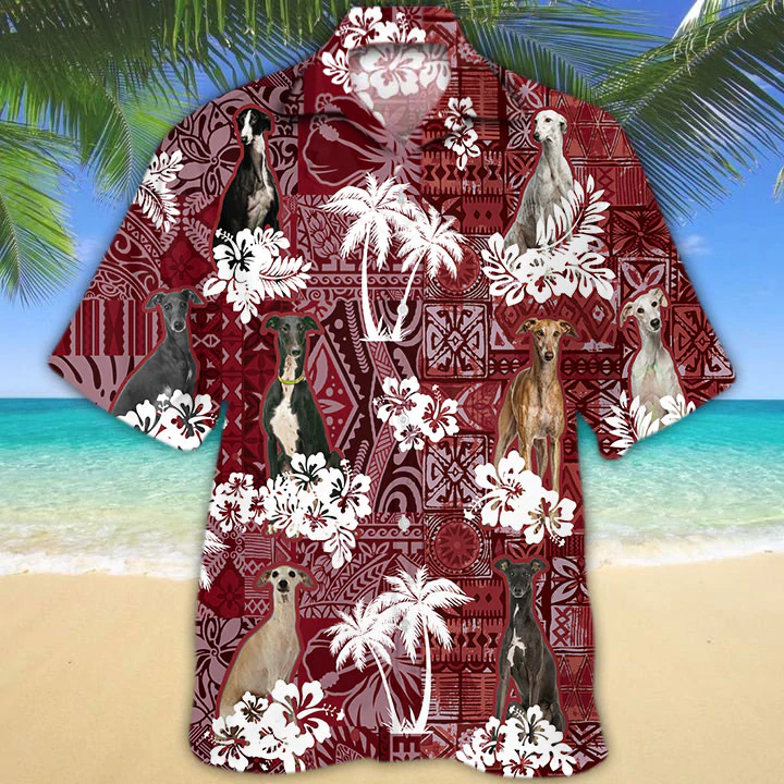 Greyhound Red Hawaiian Shirt/ Gift for Dog Lover Shirts/ Men''s Hawaiian shirt/ Summer Hawaiian Aloha Shirt