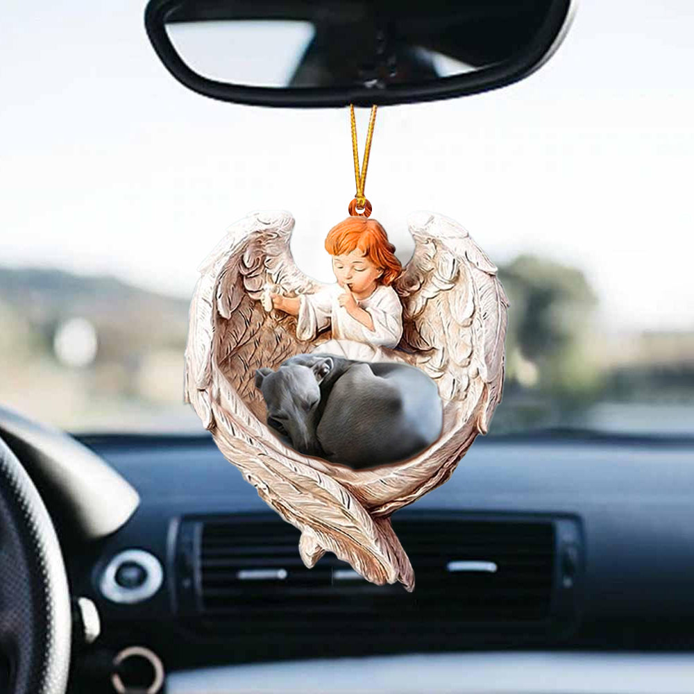 Sleeping Greyhound Protected By Angel Car Hanging Ornament