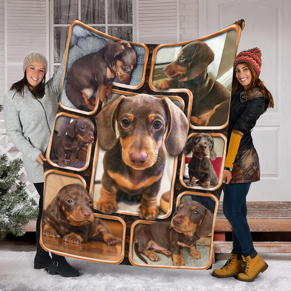 3D Dachshund Dog Blanket Fleece Sherpa Dog Soft Blanket Gift For Dog Lover Throw Premium Blanket