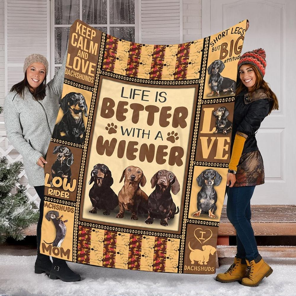 Funny Dachshund Puppies Dog Blanket Life Better With A Wiener Dog Mom Blanket