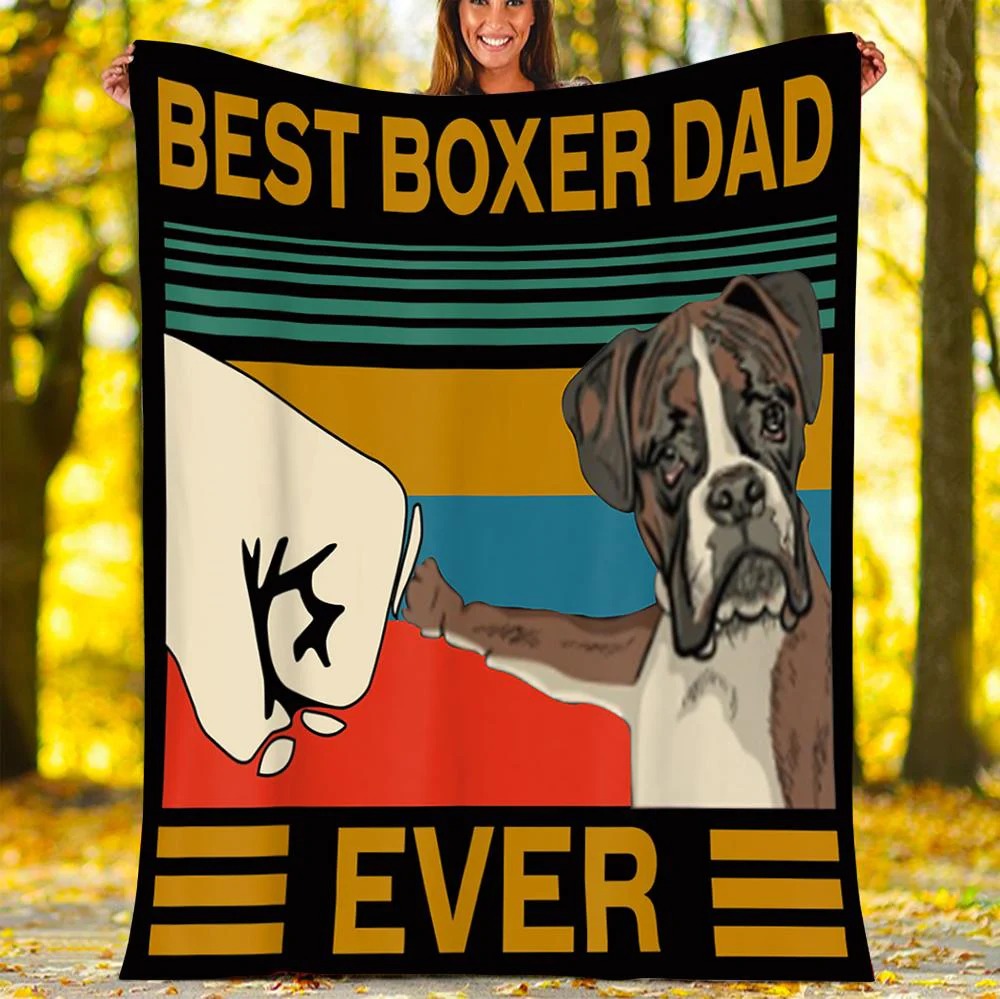 Best Dog Boxer Dad Ever Bump Fit Blanket/ Boxer Dog Gift Throw Fleece Sherpa Blanket