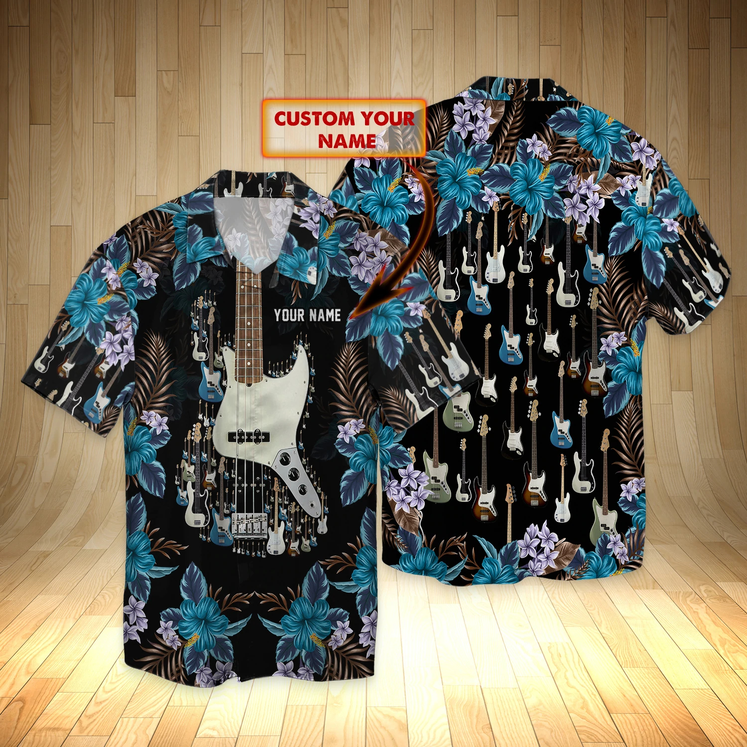 Guitar Personalized Name Hawaiian Shirt/ Gift for guitar lovers