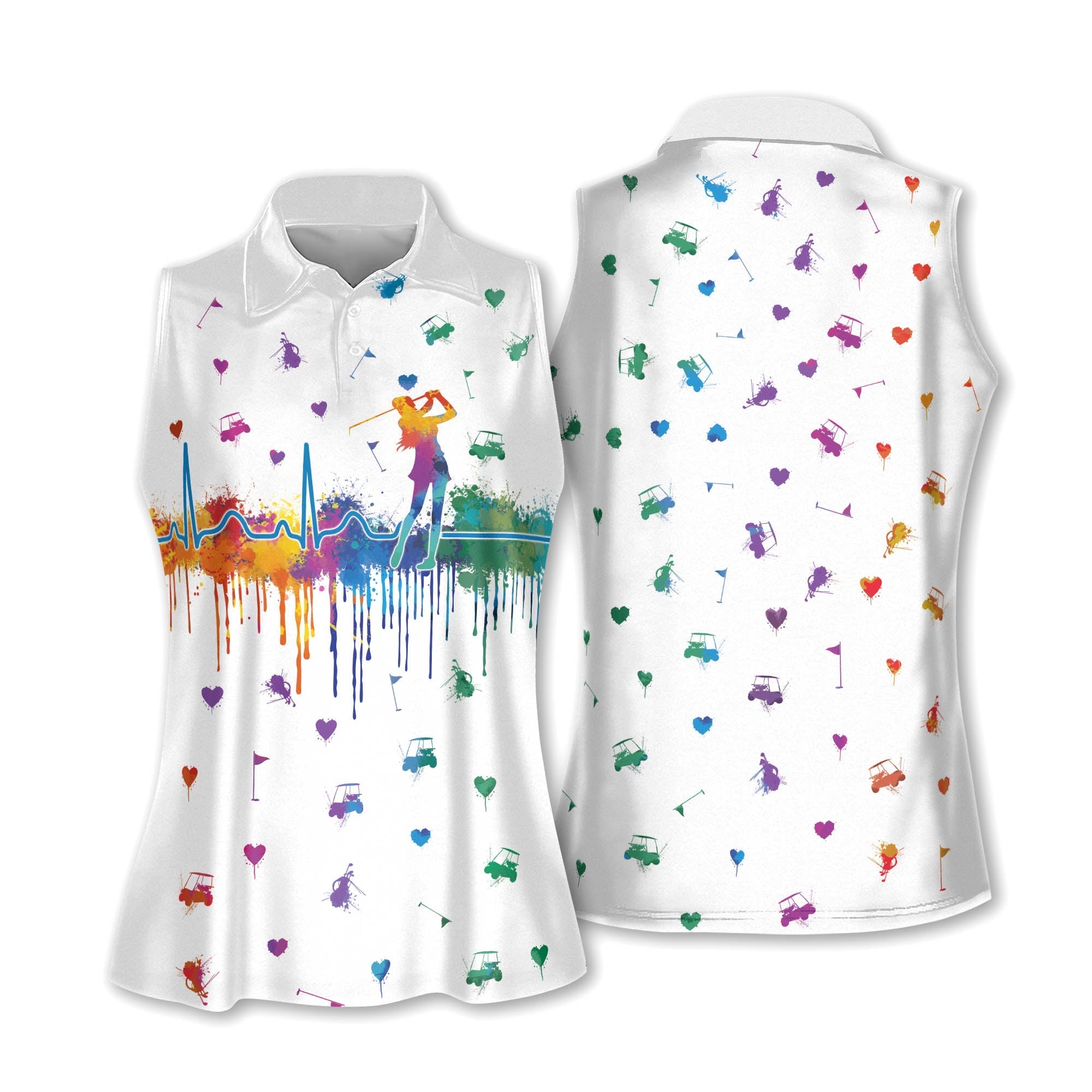 Watercolor Golf Heart Beat V2 Women Short Sleeve Polo Shirt/ Sleeveless Polo Shirt