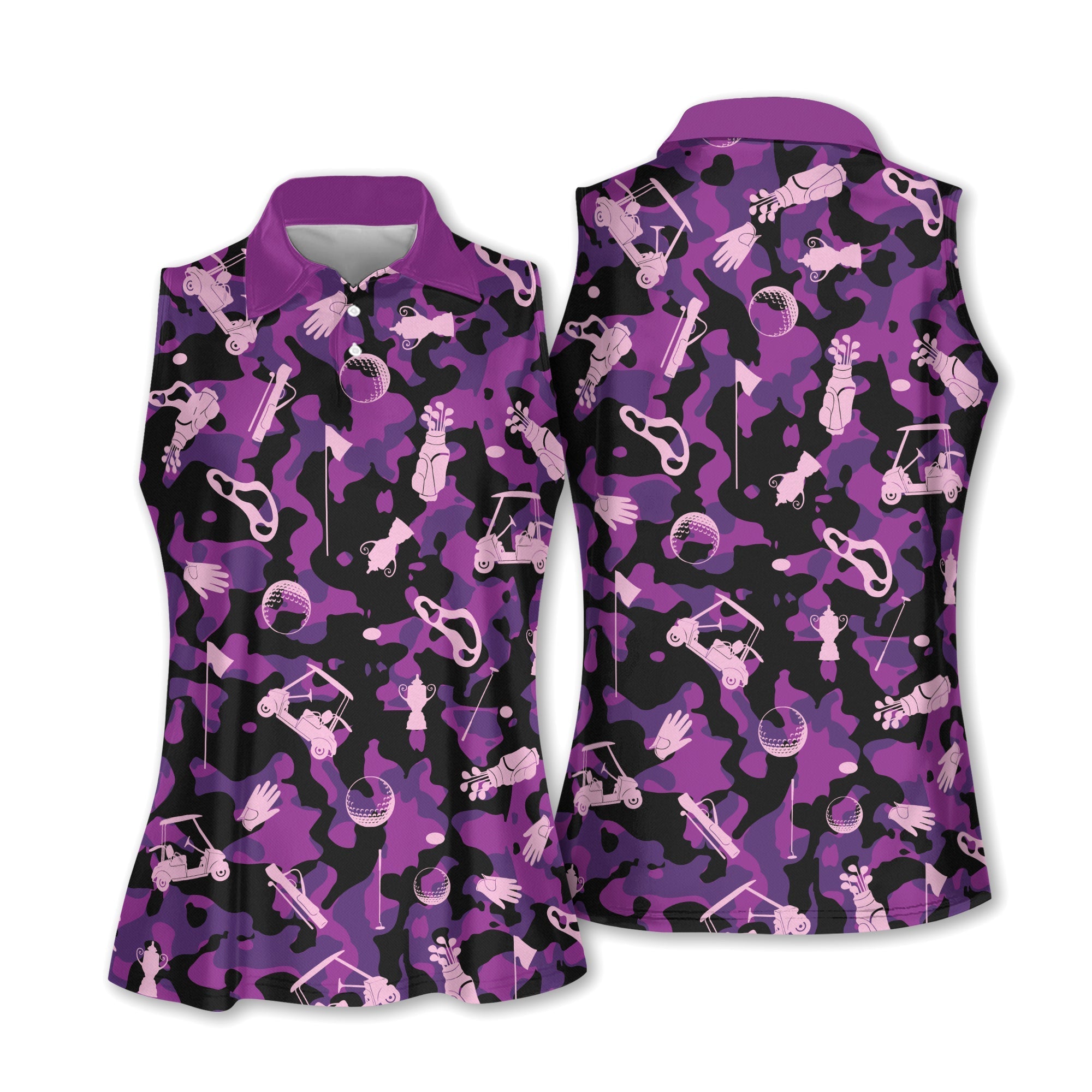 Black Pink Camouflage Golf Set Women Short Sleeve Polo Shirt/ Sleeveless Polo Shirt