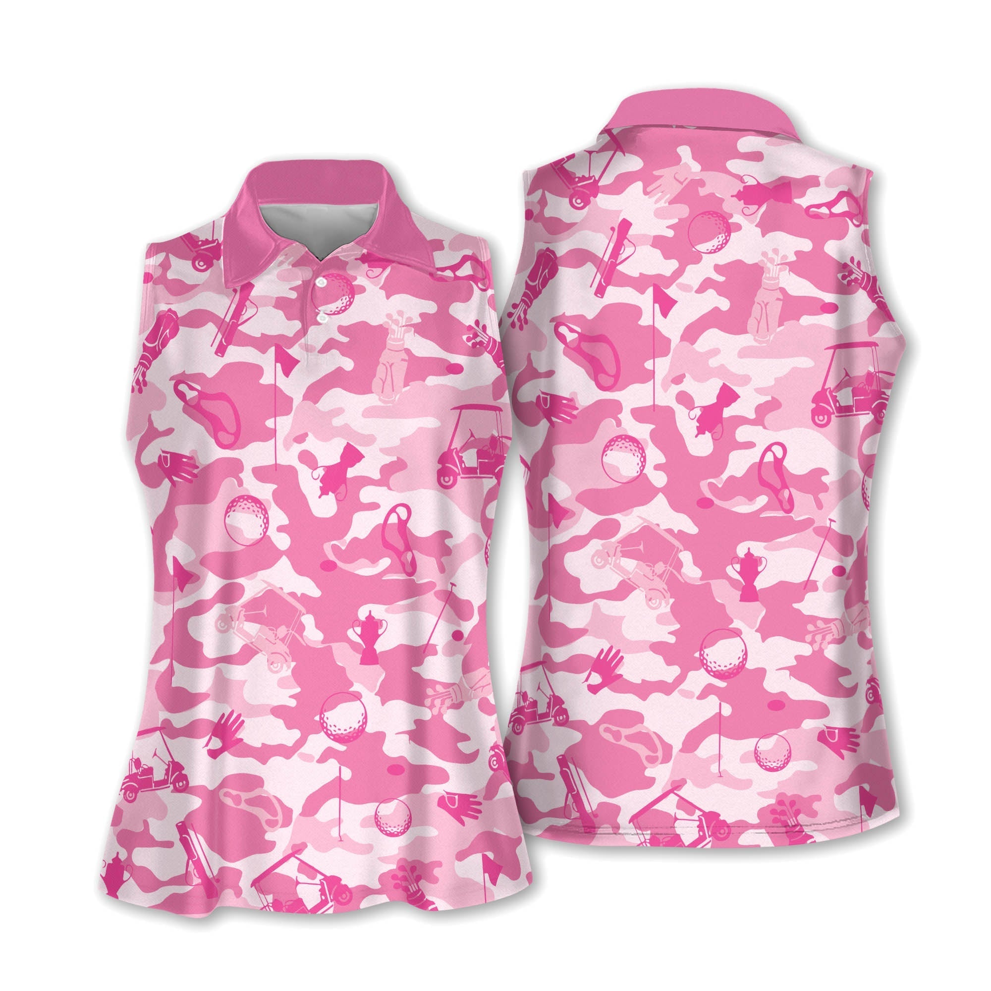 Pink Camouflage Golf Set Women Short Sleeve Polo Shirt/ Sleeveless Polo Shirt