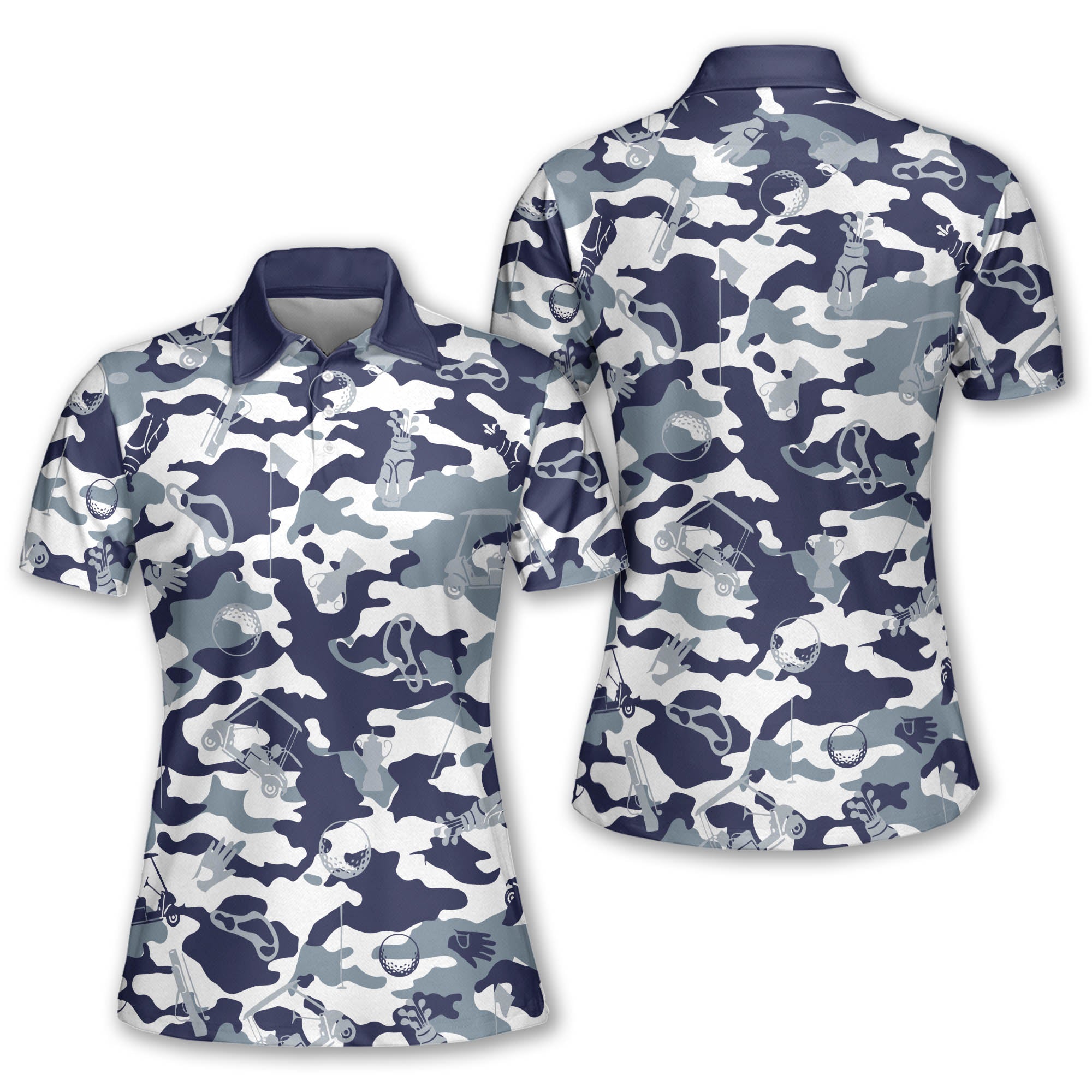 Blue And White Camouflage Golf Set Women Short Sleeve Polo Shirt/ Sleeveless Polo Shirt