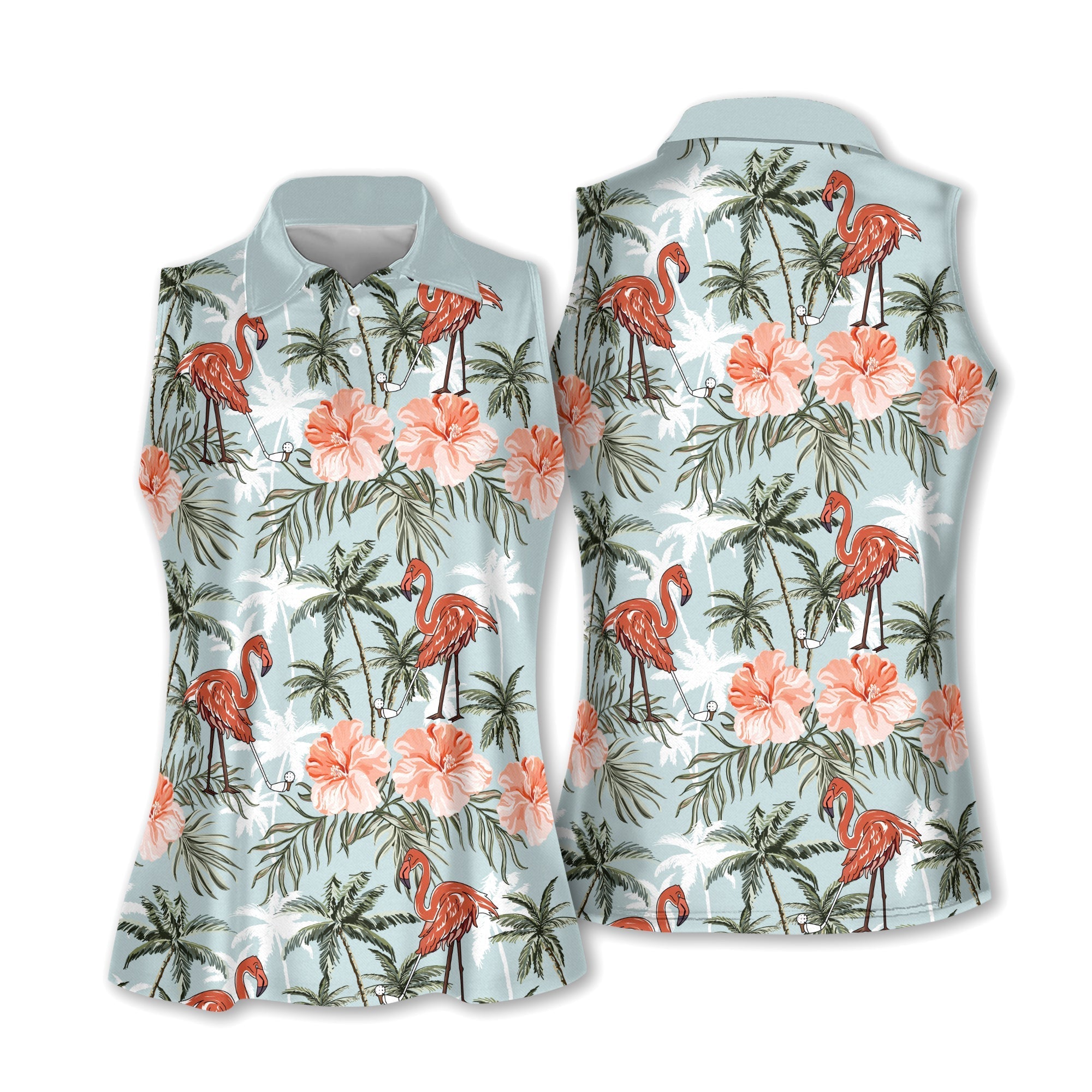 Seamless Tropical Flamingo Golf V4 Women Short Sleeve Polo Shirt/ Sleeveless Polo Shirt